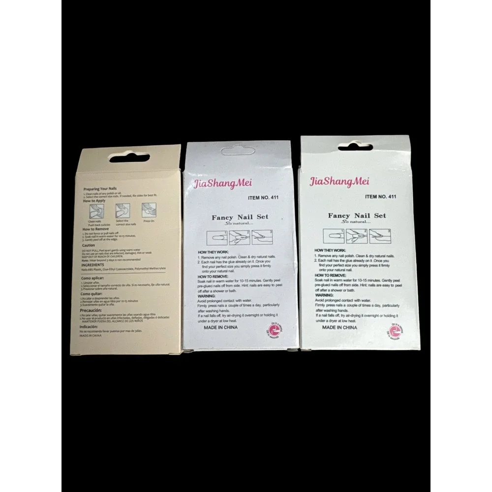 Press On False Nails Bundle Lot of 3 Glossy Floral French‎ Tip New Manicure Chic